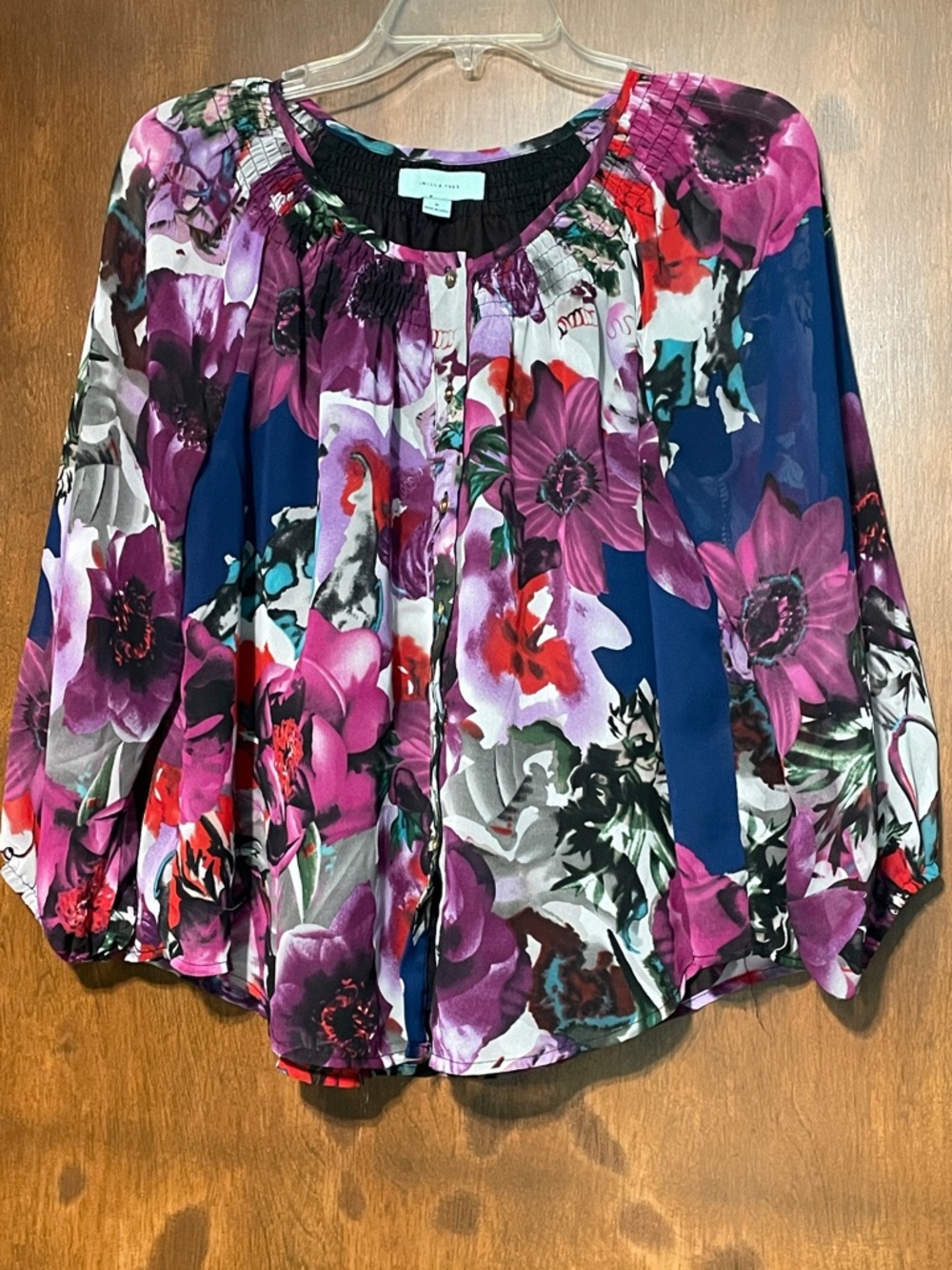 Floral Smocked Neck Blouse - Purple Multi